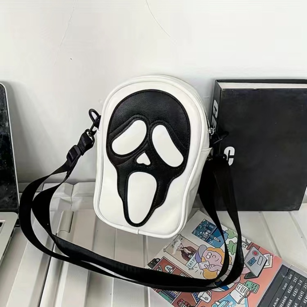 HALLOWEEN GHOST SKULL DESIGN GOTH ZIPPER CROSSBODY - BLACK